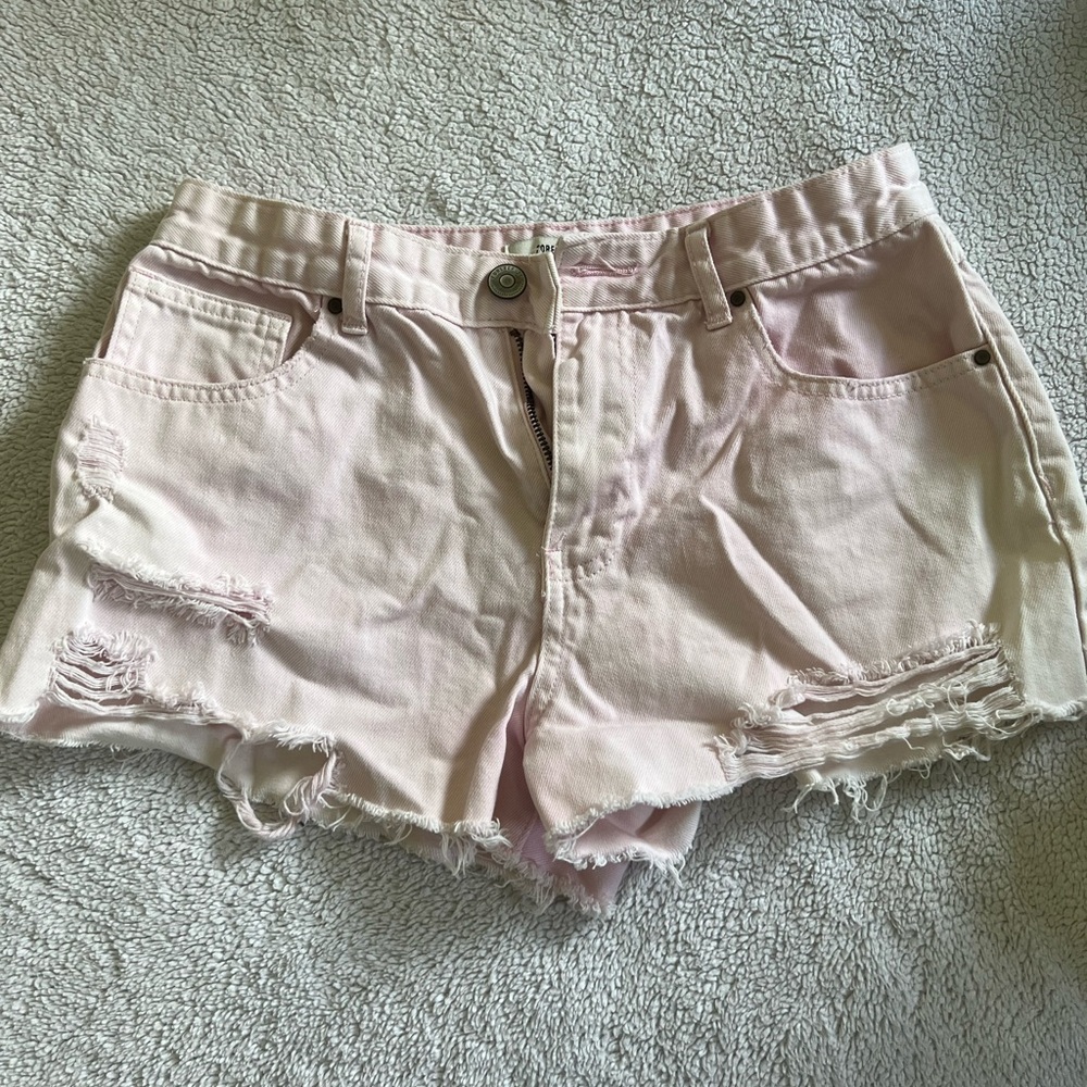 Forever 21 Light Pink Distressed Denim Shorts